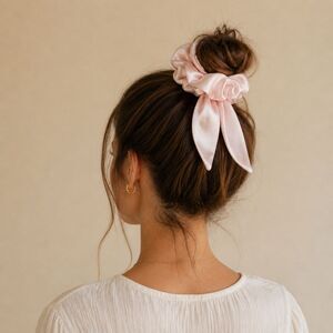 Women Handmade Satin Hair Scrunchies Mini Claw Clip Set 3pcs Bow Yelow Pinck